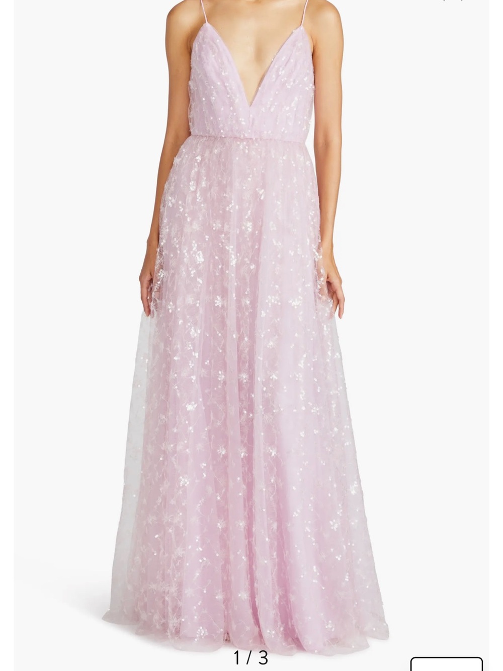 Monique Lhuillier Blush Pink Sequin Tulle Maxi Dress